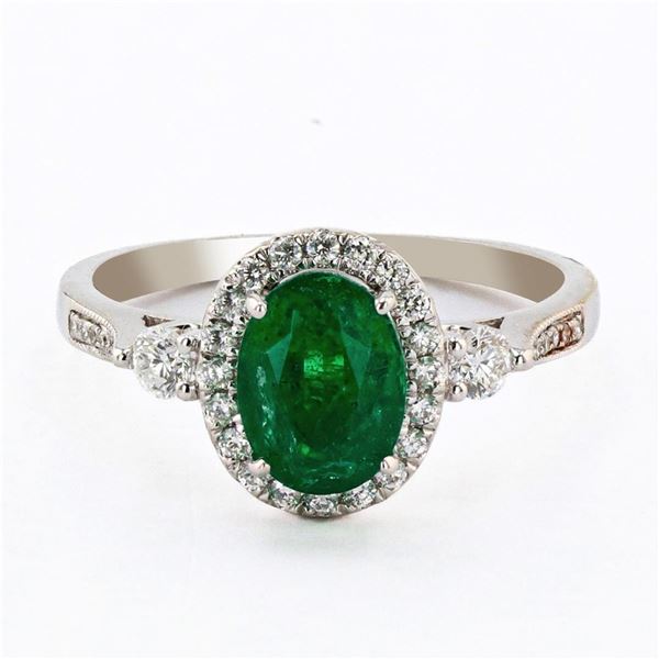 1.44 ctw Emerald and 0.30 ctw Diamond 18K White Gold Ring