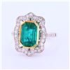 Image 2 : 3.18 ctw Emerald and 0.59 ctw Diamond 18K White and Yellow Gold Ring