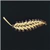 Image 2 : Vintage 14K Yellow Gold Long Textured 1.68 ctw Red Garnet Feather Leaf Brooch Pi