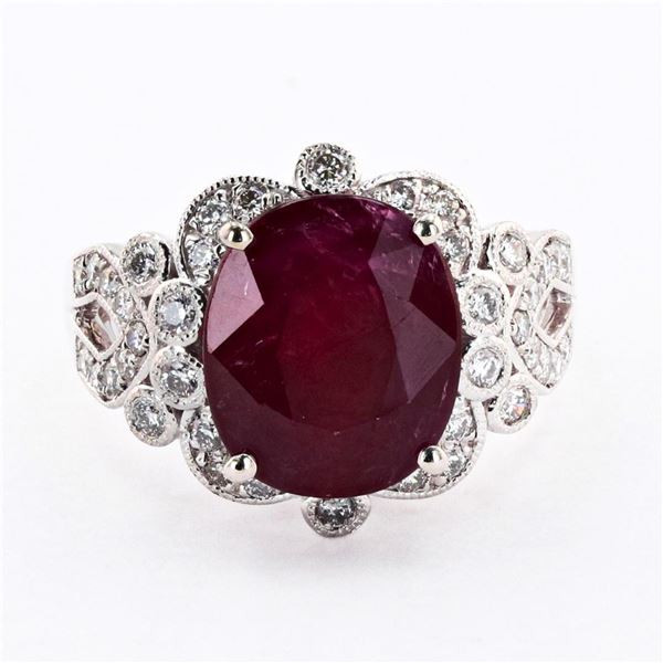 6.53 ctw Ruby and 0.56 ctw Diamond Platinum Ring (GIA CERTIFIED)