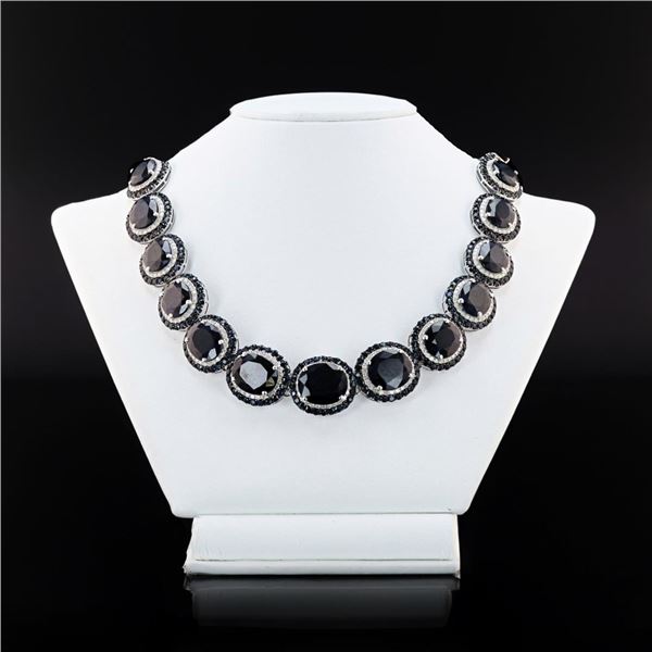 188.50 ctw Blue Sapphire and 8.58 ctw Diamond 14K White Gold Necklace