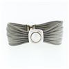 Image 1 : Estate 18k White Gold 6.5" Wide Scrunched Mesh Link Bracelet w/ 10mm Mabe Pearl