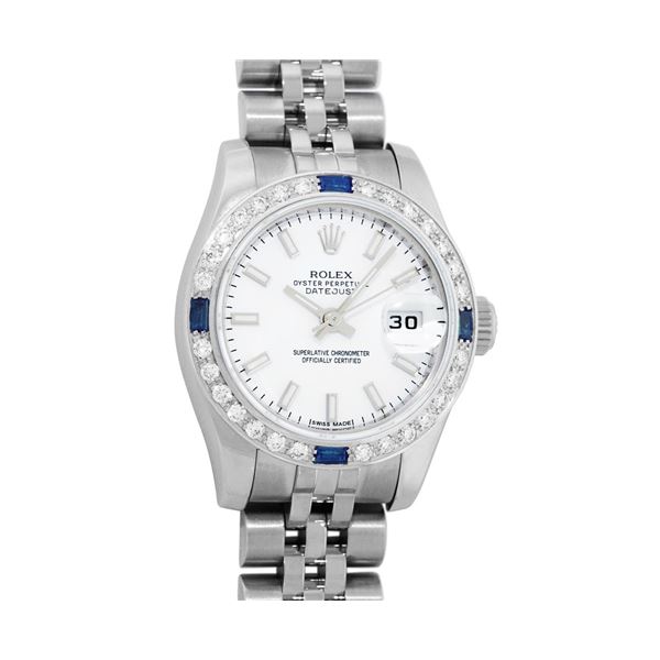 Rolex Ladies New Style Sapphire Quickset White Index White Gold Sapphire Diamond