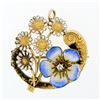 Image 1 : Antique Art Nouveau 14K Gold Diamond Flower Enamel Scroll Repousse Brooch Pin
