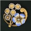 Image 2 : Antique Art Nouveau 14K Gold Diamond Flower Enamel Scroll Repousse Brooch Pin