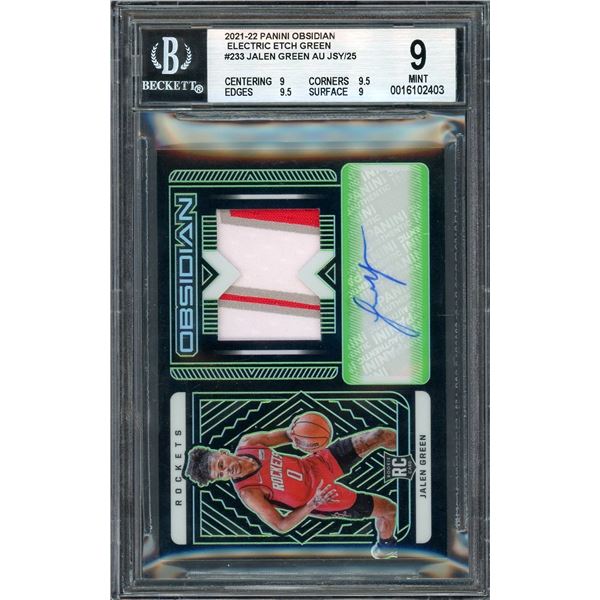 2021 Panini Obsidian Jalen Green - Electric Etch Green Patch Auto - BGS 9