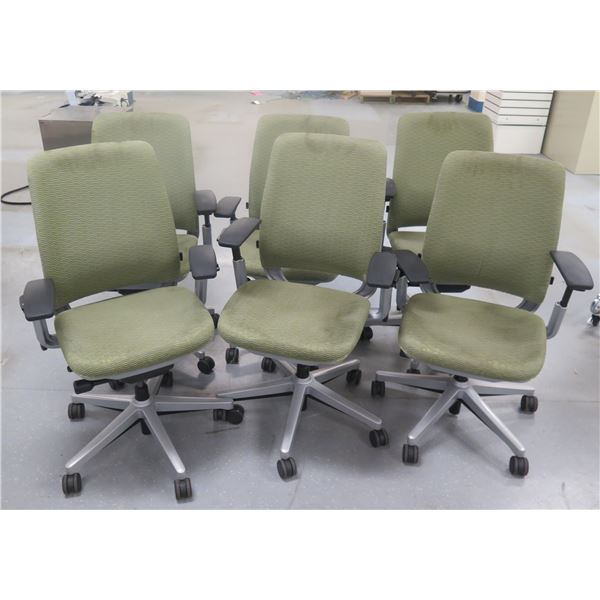 Qty 6 Rolling Office Armchairs w/ Upholstered Backs & Seats