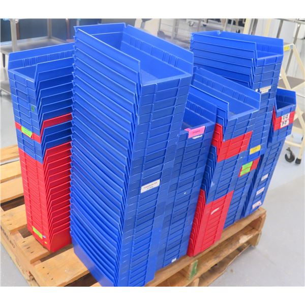 Qty Approx. 170+ Akro-Mils 30-130 Plastic Shelf Bins, Red & Blue