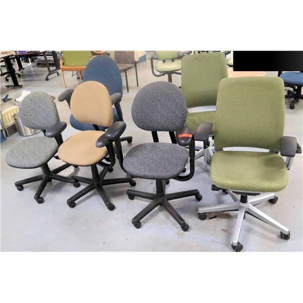 Qty 6 Rolling Office Armchairs w/ Upholstered Backs & Seats, Misc Styles & Sizes