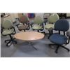 Image 1 : Round Table & 5 Rolling Office Armchairs w/ Upholstered Backs & Seats, Misc Styles & Sizes
