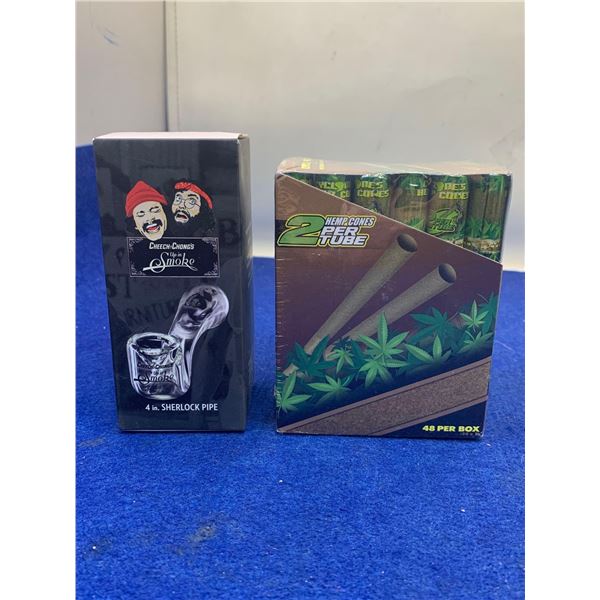 Lot of Cheech and Chong Sherlock Pipe and Hemp Cones