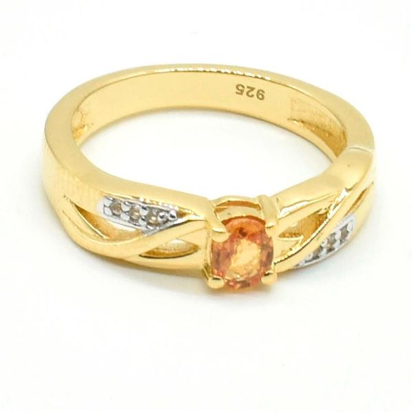 Gold plated Silver Orange Sapphire White Topaz(0.9ct) Gold Rhodium Plated Ring (~Size 0) (~length 0 
