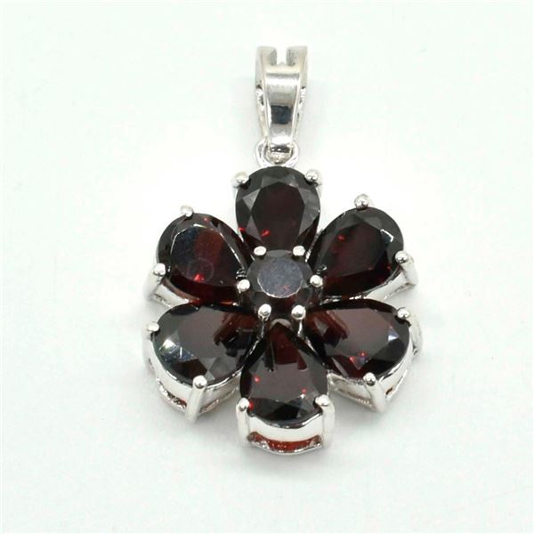 Silver Garnet (5.4ct) Rhodium Plated Pendant (~Size 0) (~length 0 inches) (~weight 6.35g), Suggested