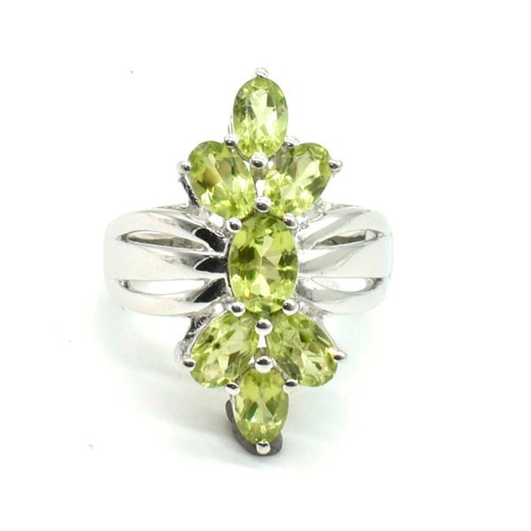 Silver Peridot(2.45ct) Rhodium Plated Ring (~Size 0) (~length 0 inches) (~weight 5.85g), Suggested R