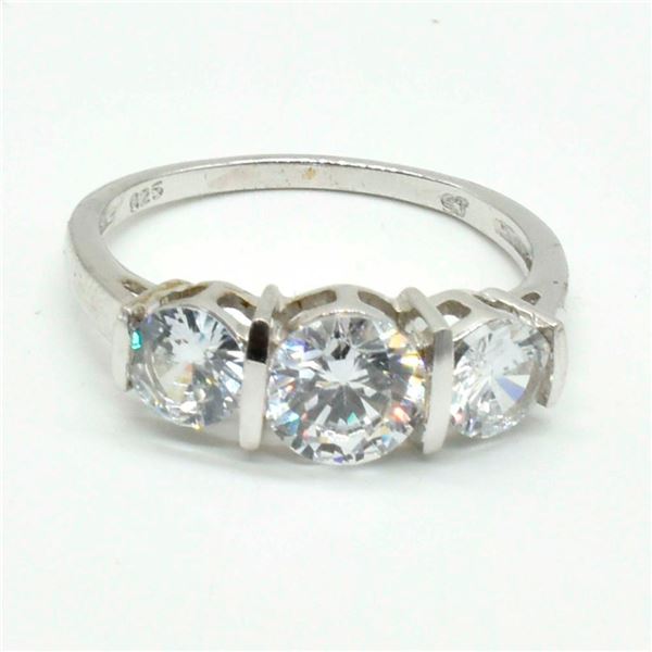 Silver Cubic Zirconia(2.25ct) Rhodium Plated Ring (~Size 0) (~length 0 inches) (~weight 3.4g), Sugge
