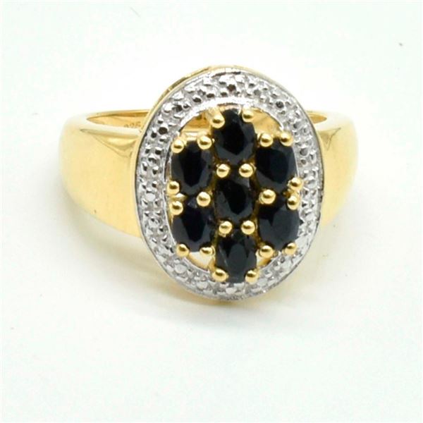 Gold plated Silver Blue Sapphire White Topaz(1.9ct) Gold Rhodium Plated Ring (~Size 0) (~length 0 in