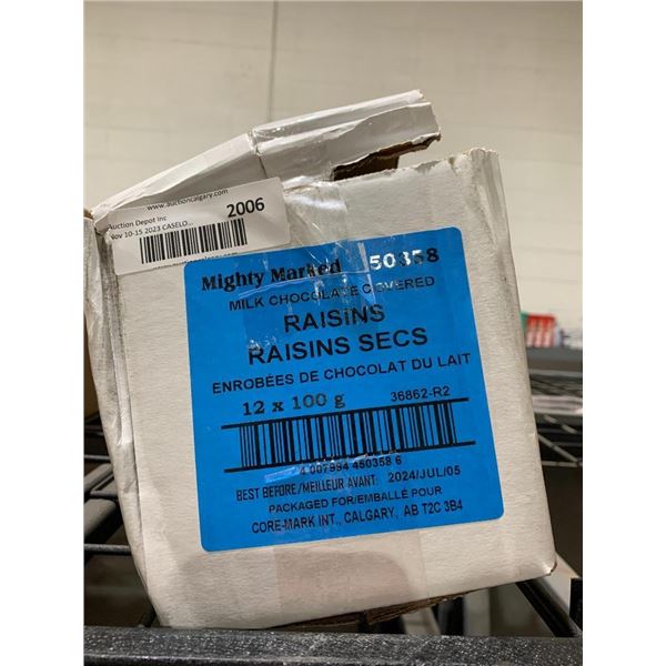 CASE LOT - Mighty Marked Milk Chocolate Covered Raisins 12 x 100g