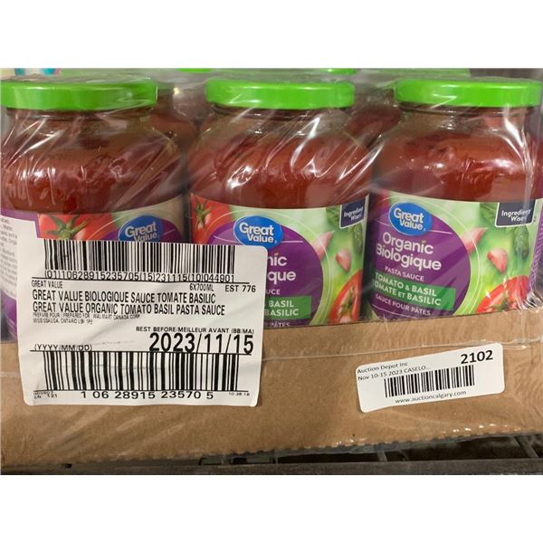 CASE LOT - Great Value Tomato Basil Pasta Sauce 6 x 700ml