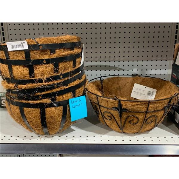 Lot of 6 12" Flat Iron Hanging Basket And 1 14" Finial Hanging Basket