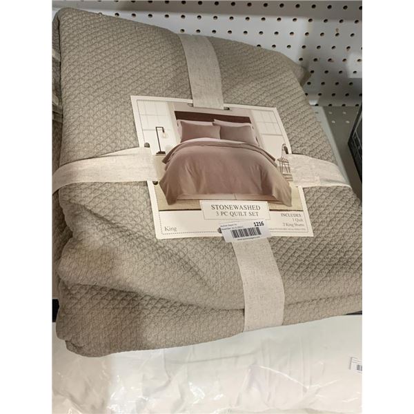 Stonewashed King Size 3pc Quilt Set