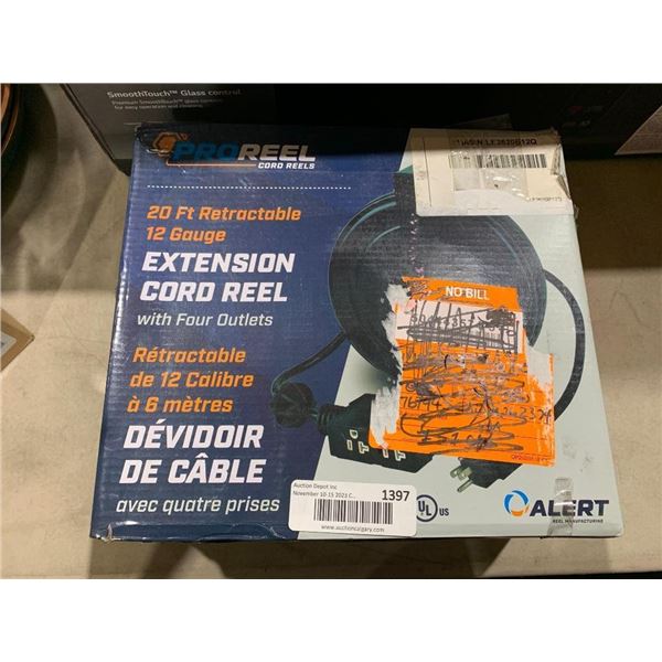 Proreel 20' 12 Guage Retractable Extension Cord