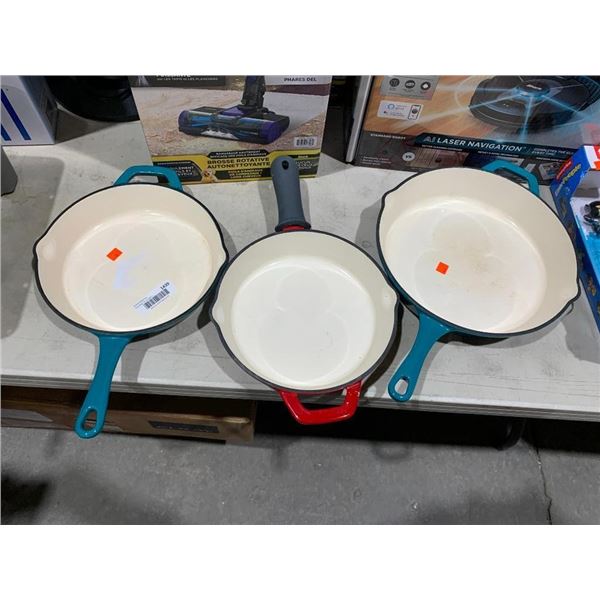 Tramontina Enameled Cast Iron Skillets - Lot of 3