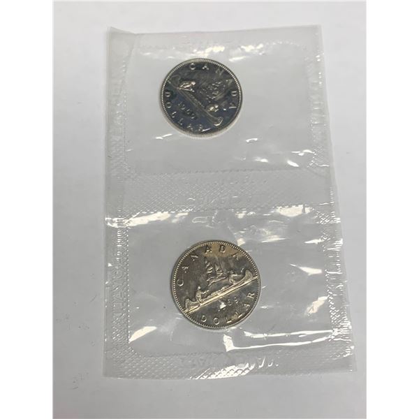 Royal Canadian Mint Issued Rare Proof Sealed 1969 Voyaguer Dollar $1.00 Coins - LOT OF 2 in original
