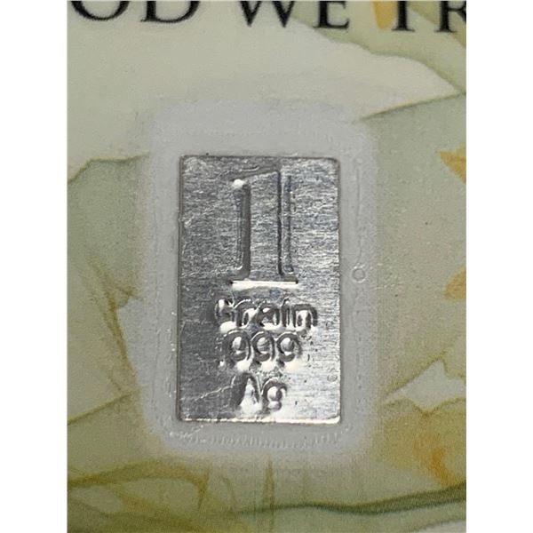 PURE Silver .999 1 Grain Wafer Bar with certificate - LOT OF 2
