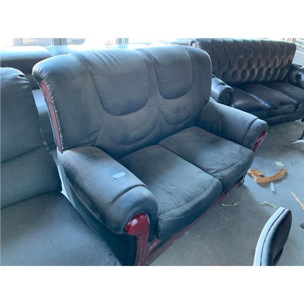 Black Leather rosewood Trimmed Loveseat