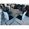 Image 1 : Round Glass Top Chrome Dinning Table Set with 4 leather sled chairs