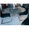 Image 2 : Round Glass Top Chrome Dinning Table Set with 4 leather sled chairs