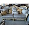 Image 1 : Carved Ivory style Wood Back ornate Double Seat Sofa with throw pillows
