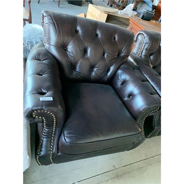 Black Studded Pillow Leather Double Seat Sofa with matching Chair - Set of 2 pieces