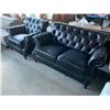 Image 3 : Black Studded Pillow Leather Double Seat Sofa with matching Chair - Set of 2 pieces