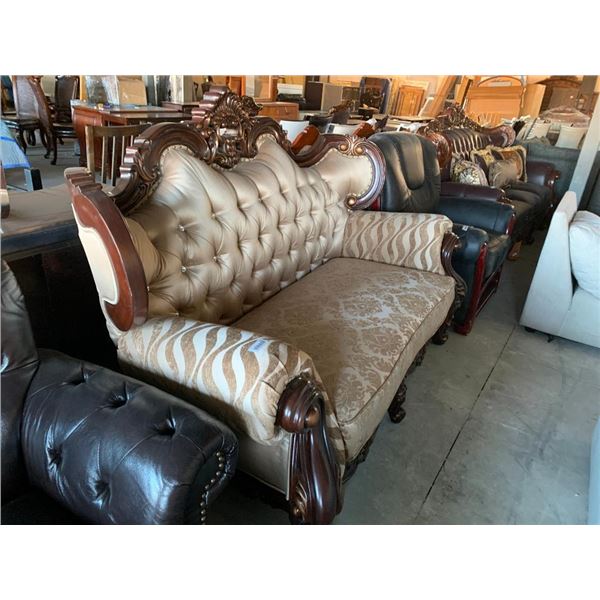 Oversized Carved Rosewood Style ornate 3 seat Sofa with queen anne style legs