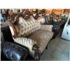 Image 1 : Oversized Carved Rosewood Style ornate 3 seat Sofa with queen anne style legs