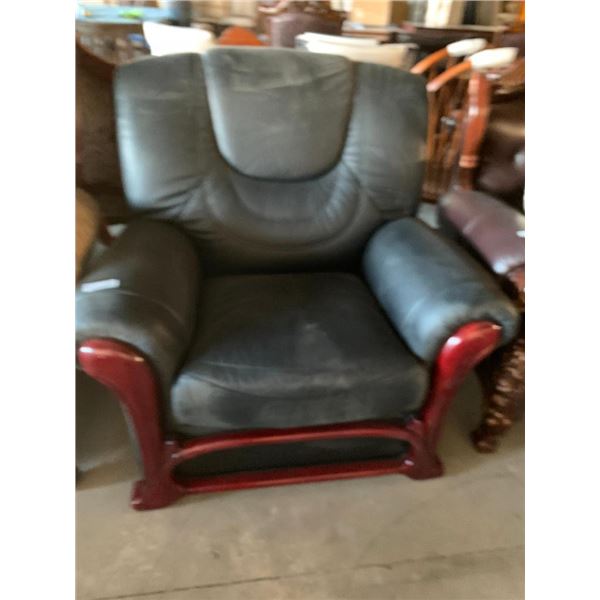 Leather and rose wood trimmed living room occasional chair