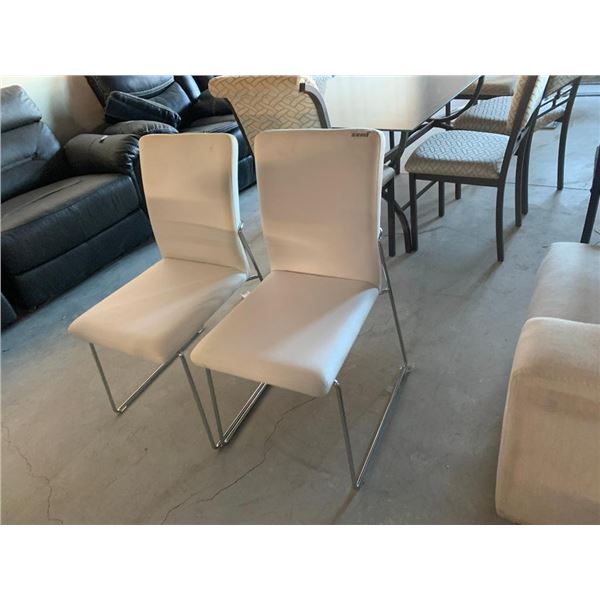 Leather & Chrome White Set of 2 Dinning Chairs