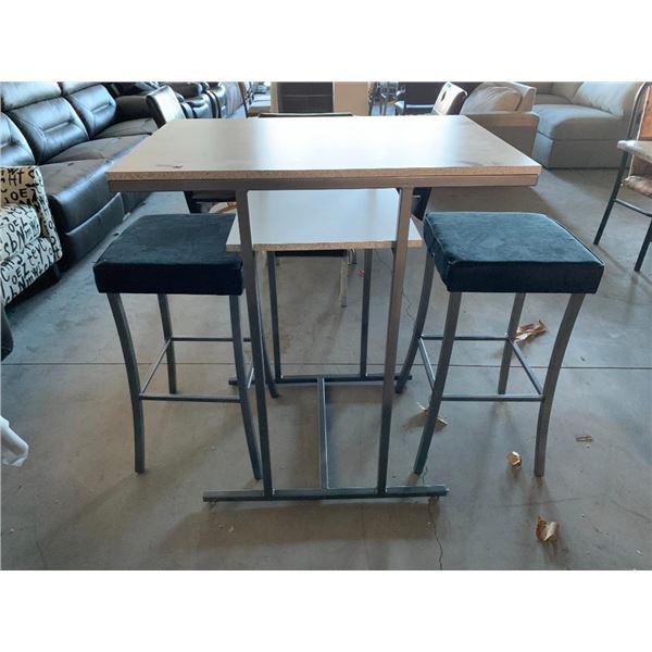 3 Piece Dinning bar set includes bar height rectangle table with 2 upholstered stools