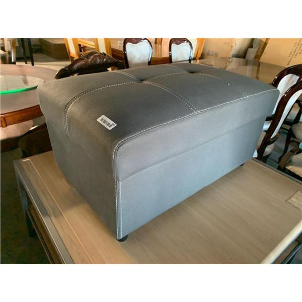 Grey Stitched Leather Storage ottoman foot stool
