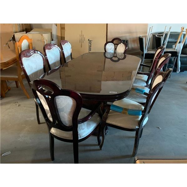 9 Piece Dining room Suite includes Polished Cherry wood Oval double pedestal Table with 8 matching c