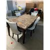 Image 2 : 5 Piece Dinning Room Set includes Rectangle Faux Marble Table with 4 white leather style wood trimme