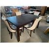 Image 2 : 5 Piece Dinning Room Suite includes Dark espresso rectangular table with 4 white leather chairs
