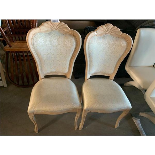 Cream Upholstered Carved Ivory Style queen Anne Dinning Chairs - LOT of 2