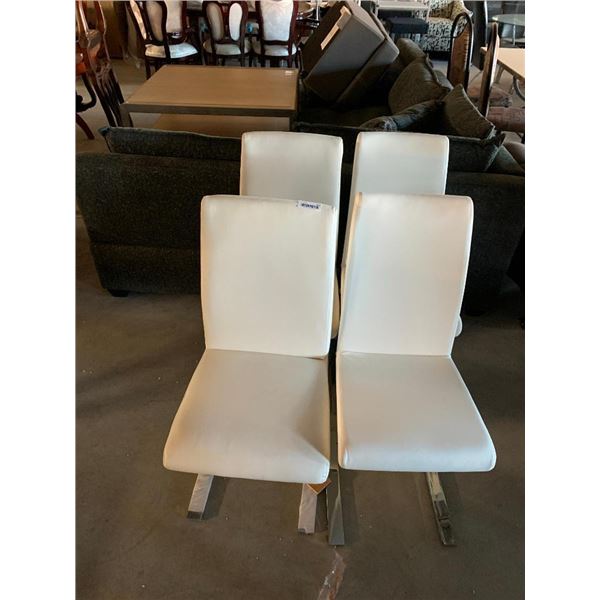White Leather Chrome Sled Style Dinning Chairs - LOT of 4