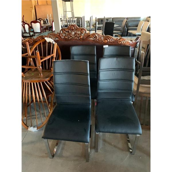 Black Leather & chrome Sled Style dinning Chairs - LOT of 4