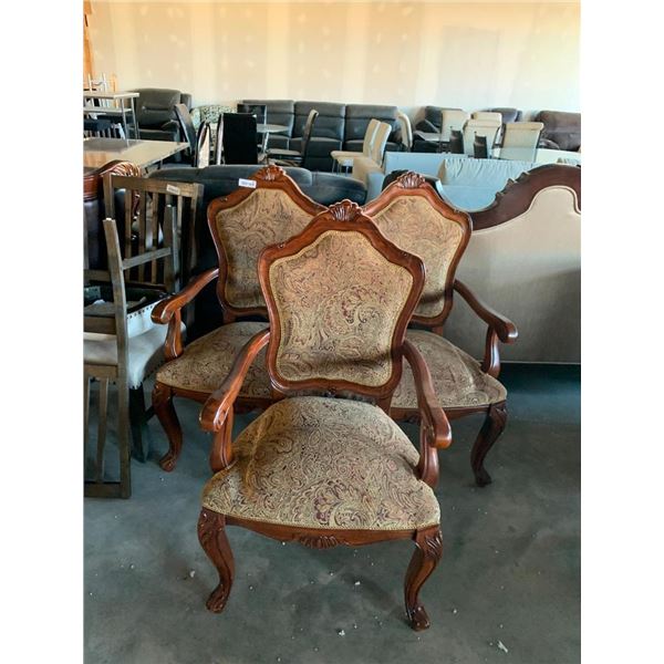 Queen Anne Carved wood & Tapestry Upholstered Occassional Arm Chairs - SET of 3