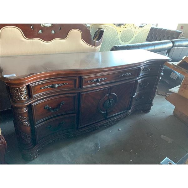 Ornate Curved Front 7 drawer/double door wood dresser