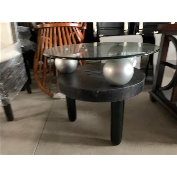 Round Glass Top Sphere silver occassional table