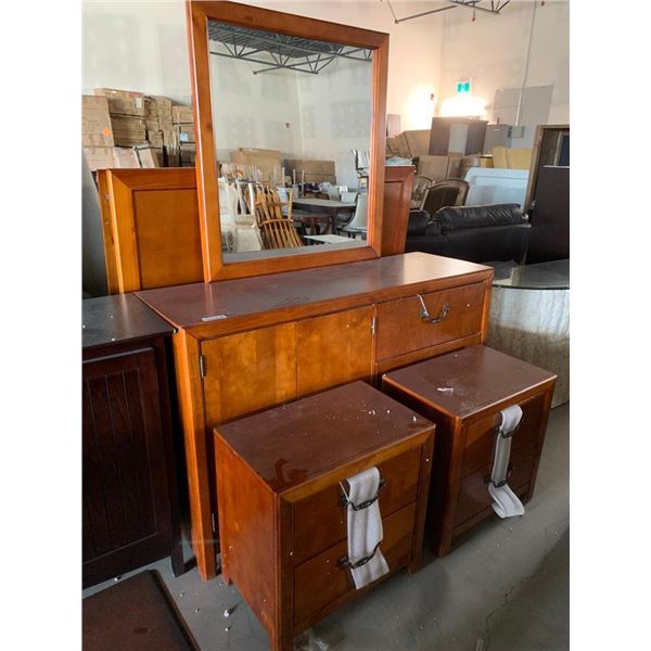 5 Piece Queen Bedroom Suite includes Queen High Headboard, Dresser with mirror and 2 night stands